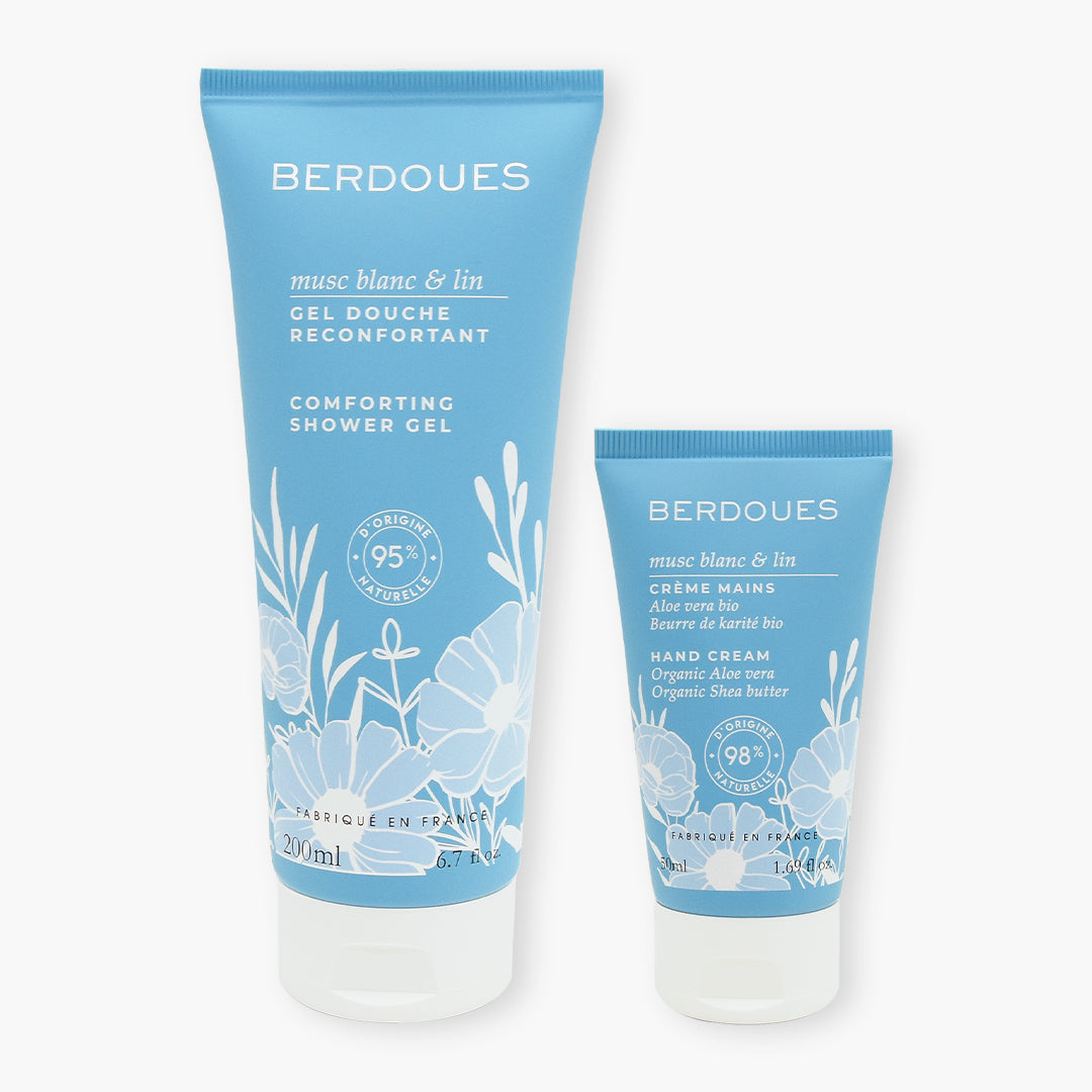 Berdoues-Duo_Gel_douche_Creme_mains_Musc_Blanc_Lin-1
